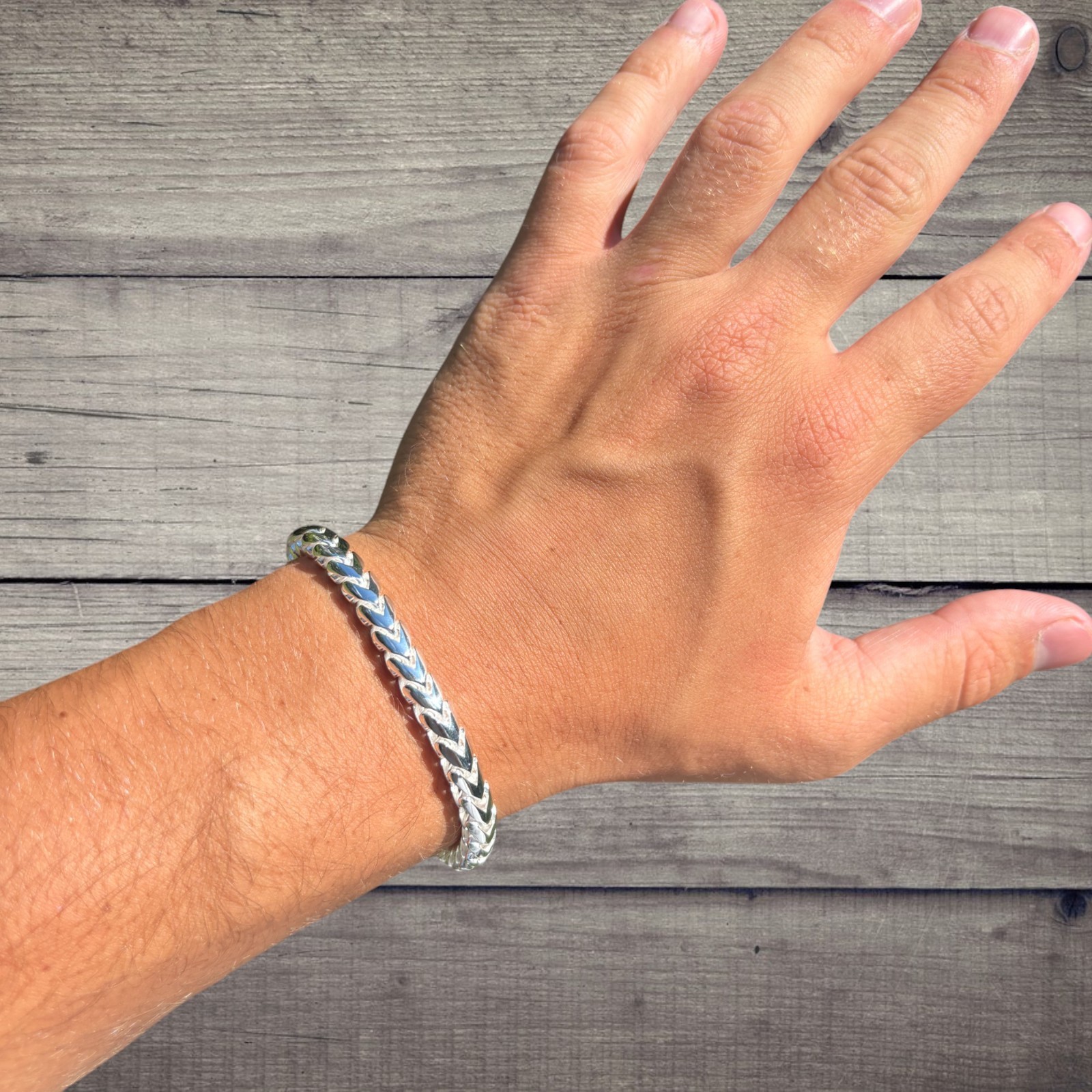 6mm Rounded Franco Link Bracelet – Real Solid 925 Sterling Silver MADE IN ITALY