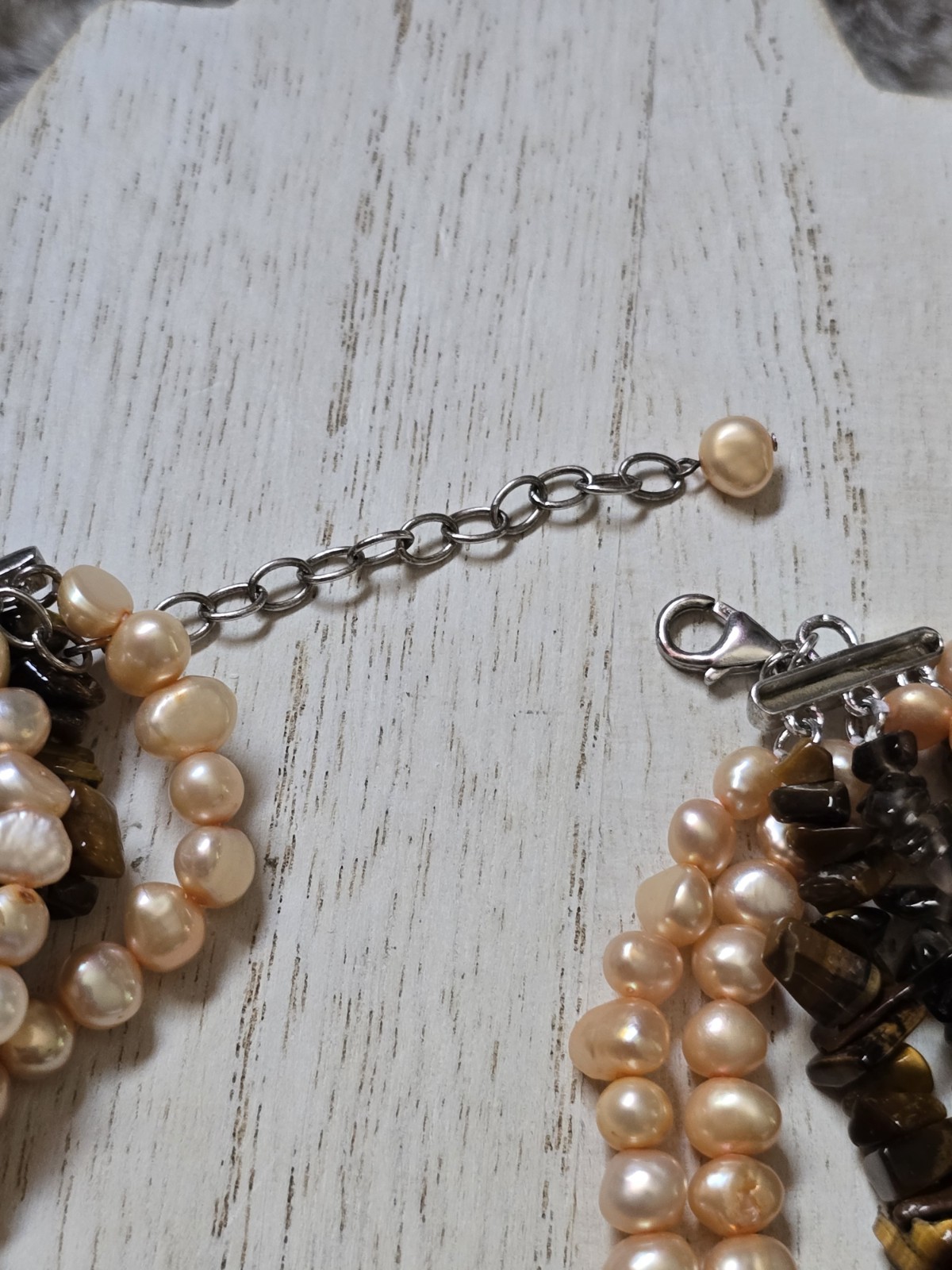 Ross Simon Tiger Eye Tigers Eye Bead Pearl Sterling Silver Multi Strand Necklace