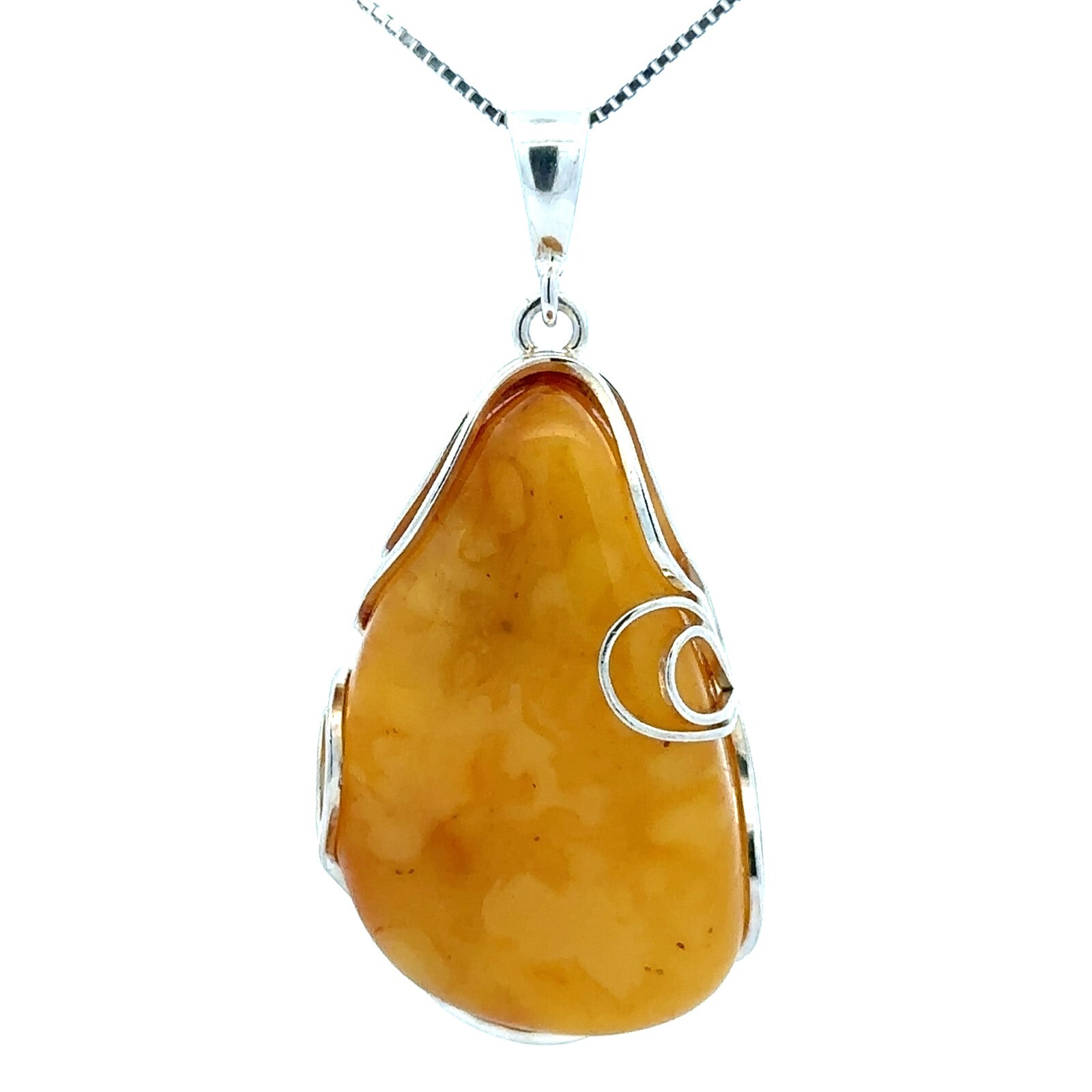 Sterling Silver White/Butterscotch Baltic Amber Pendant (1 x 2 3/8 Inch)