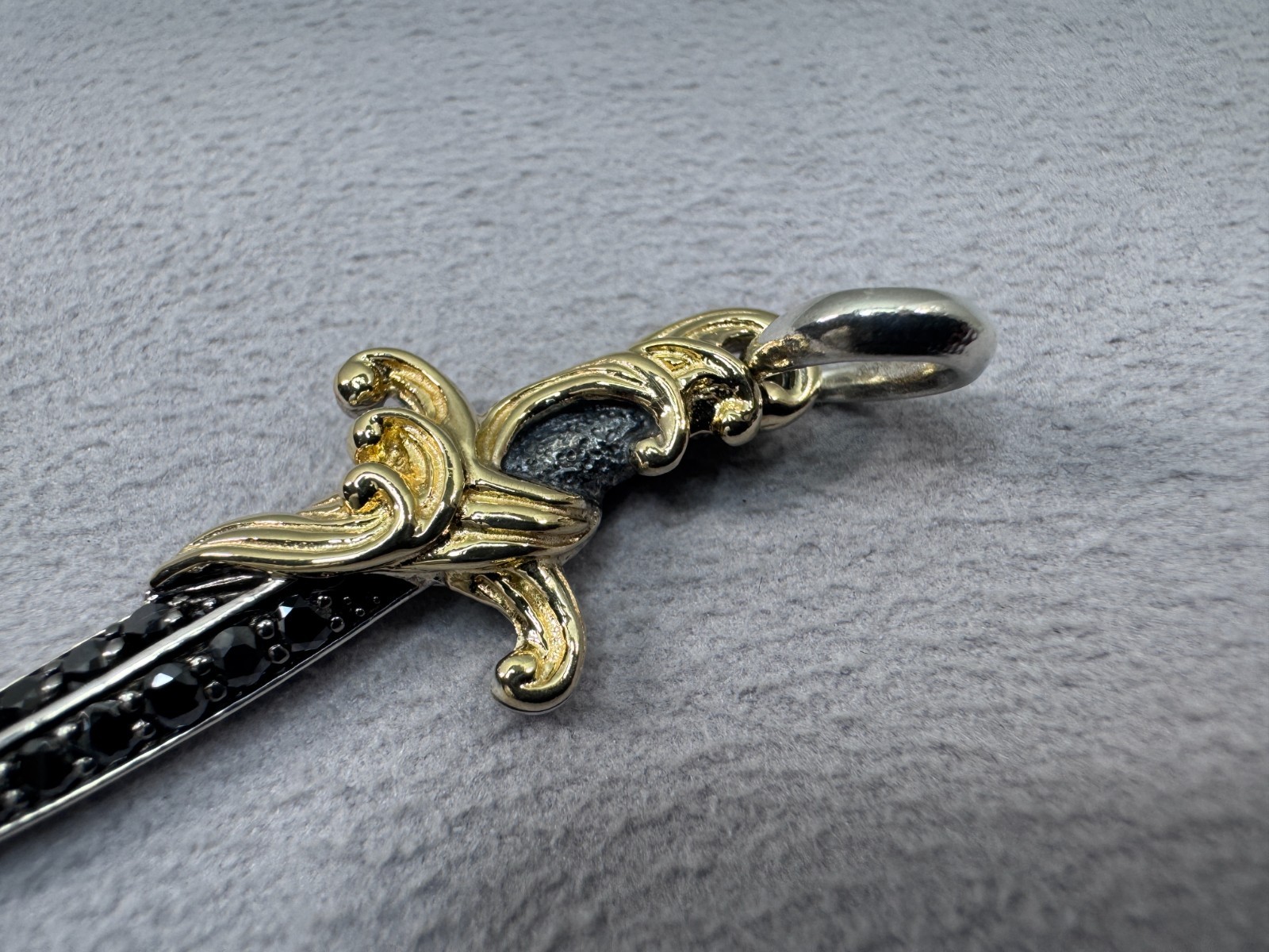 David Yurman Waves Dagger Amulet Pendant – Sterling w/ 18k Gold & Black Diamonds