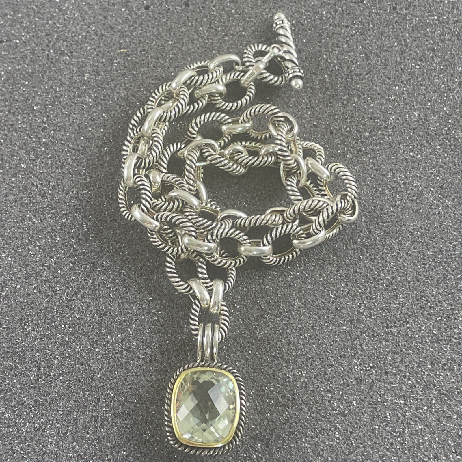 Michelle Albala 925 Silver Prasiolite Cushion Enhancer Cable Link Toggle Chain