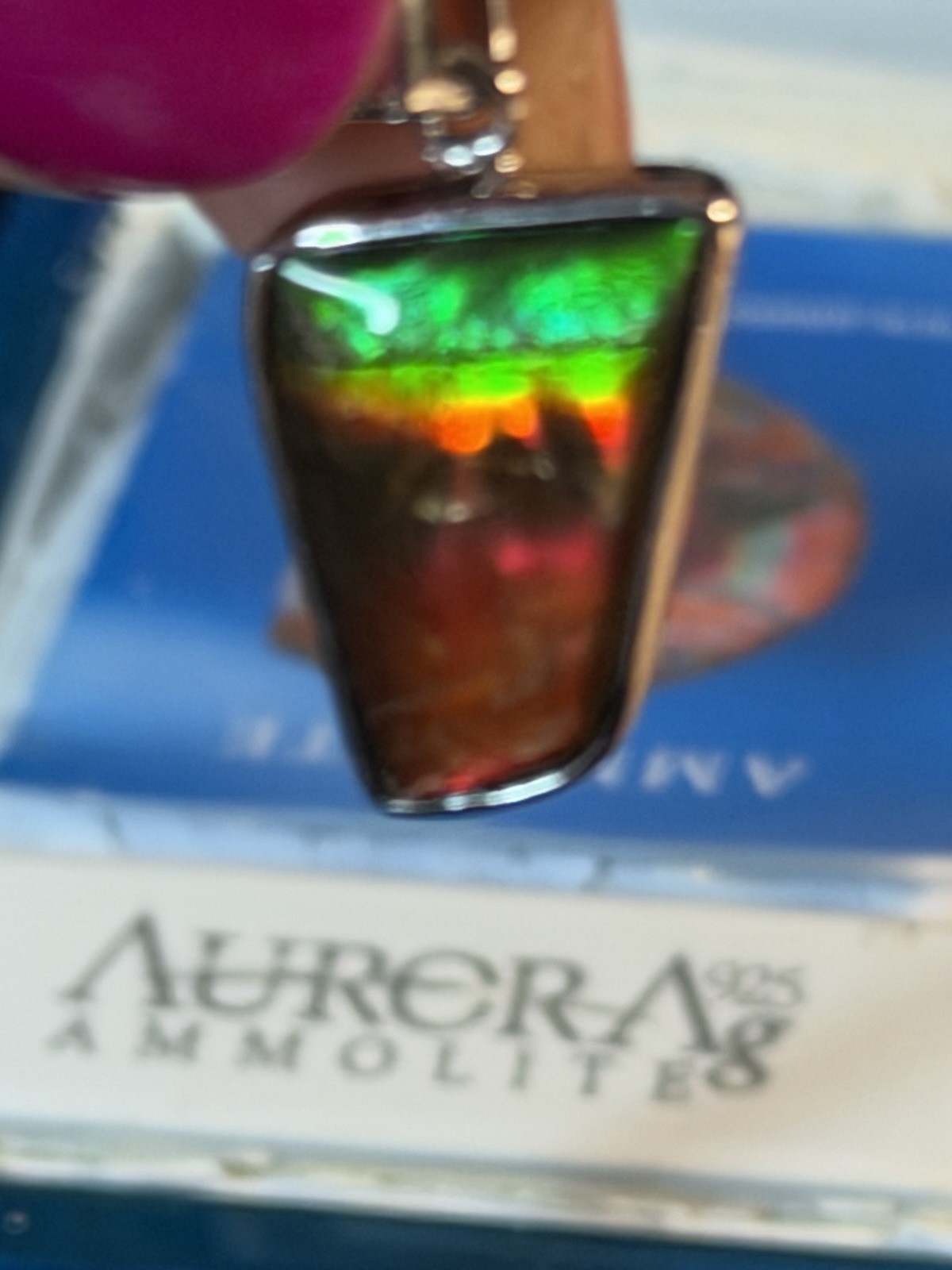Aurora Genuine Canadian Ammolite Sterling Silver Pendant Necklace