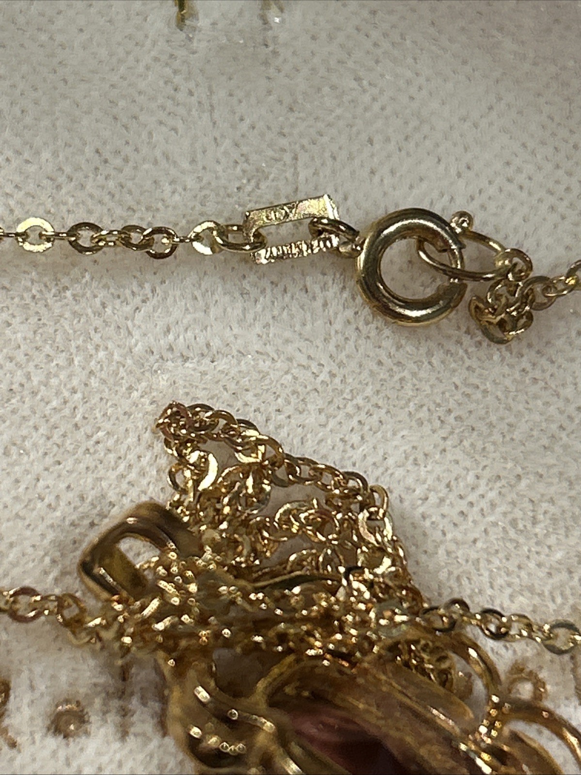 Vintage Andreas Daub A&D Germany Rolled Gold Necklace Vintage Pendant Glass D5