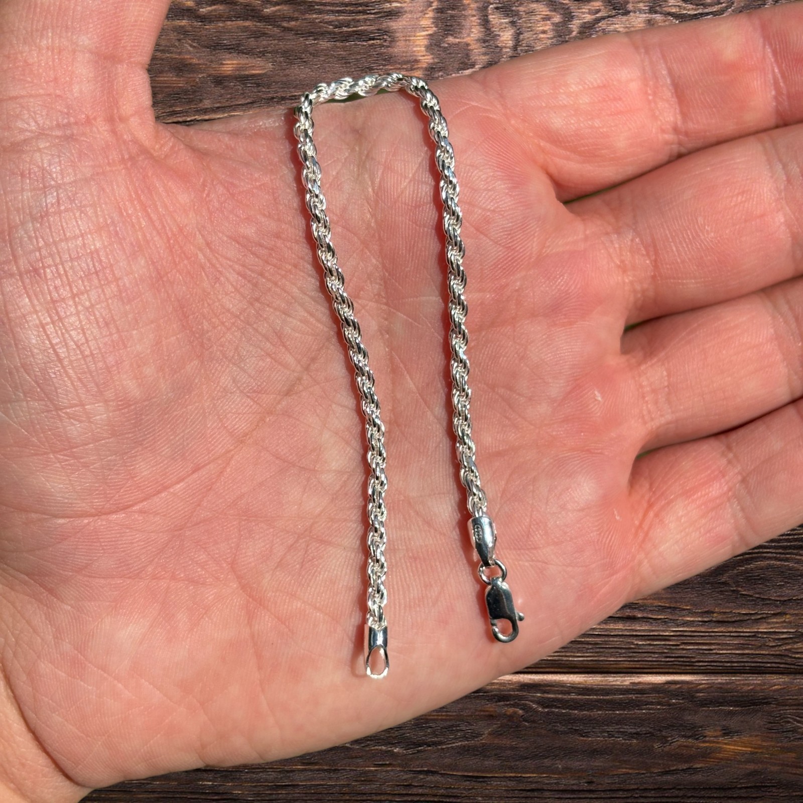 3mm Diamond Cut Rope Bracelet – Solid 925 Sterling Silver Or 14k Gold Vermeil