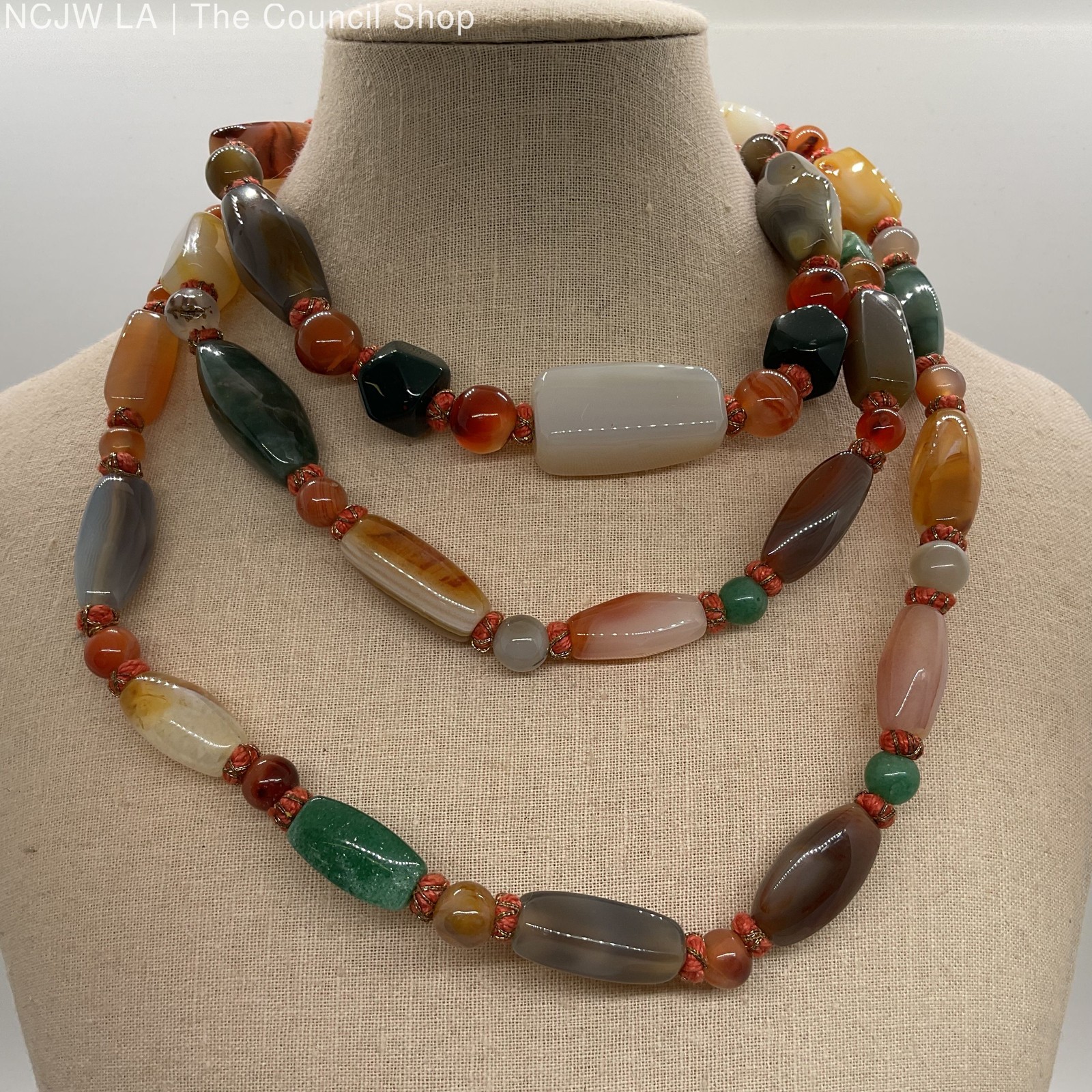 Multi Gemstone LONG Beaded Knotted Necklace- 53″