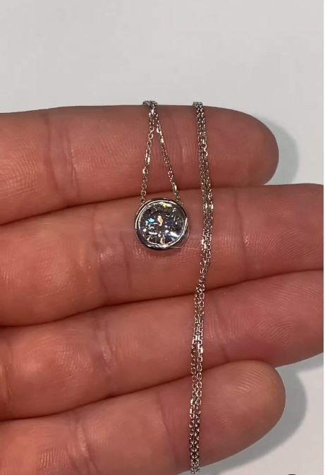 Stylish Bezel Set Solitaire 18″ Chain Pendant CVD Diamond Womens Gift 925 Silver