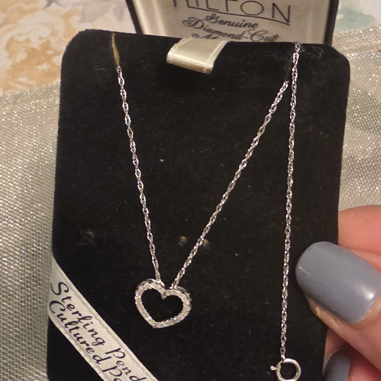 Hilton Diamond-Cut Marquise Heart Pendant Rope Necklace 10K White Gold 1/10CTW
