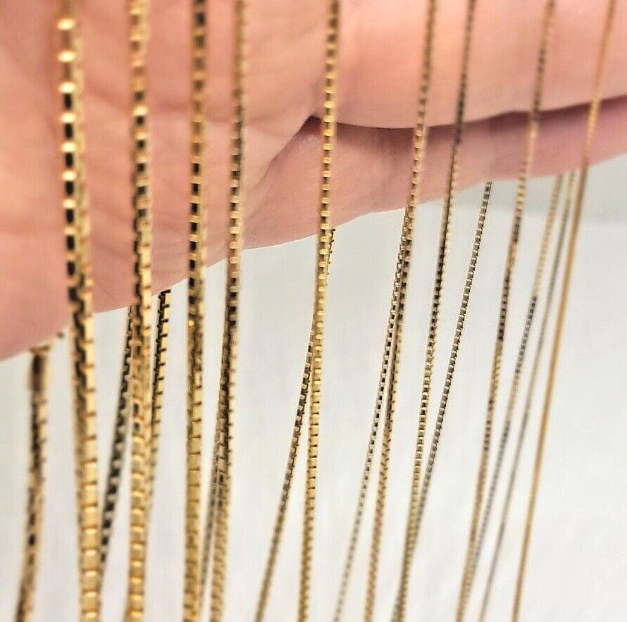 Authentic 14K Solid Yellow Gold Box Chain Necklace 0.55mm-2.5mm All Size 16″-30″