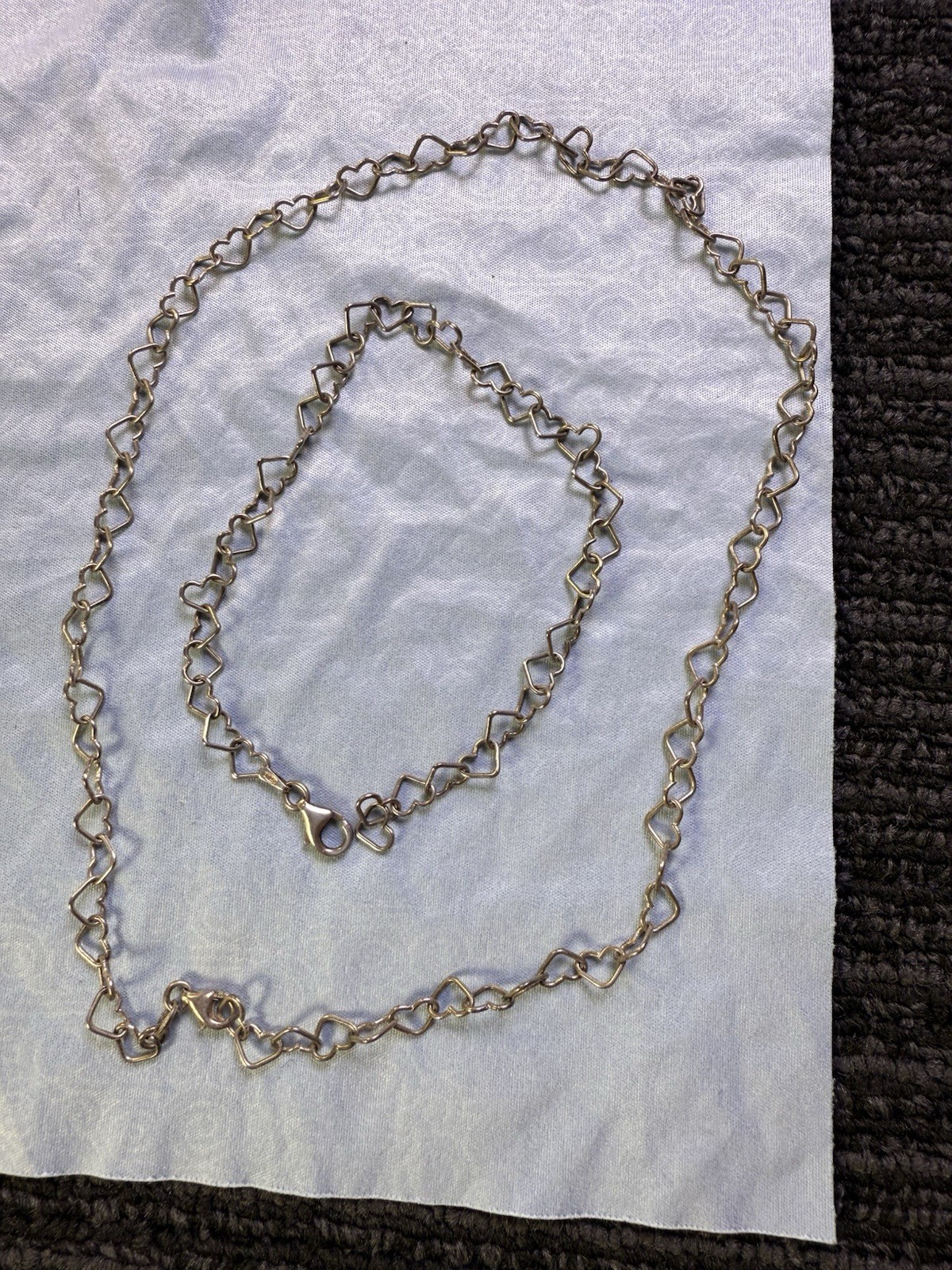 Sterling Silver Necklace Bracelet Set Heart Chain Link 18 / 8.5 In Adjustable