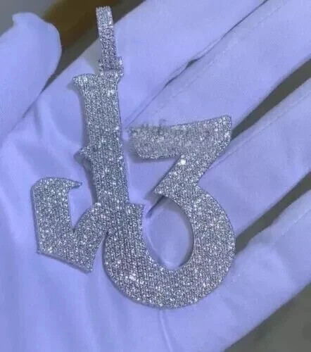 3Ct Round Cut Real Moissanite Custom Letter Number Pendant 925 Sterling Silver