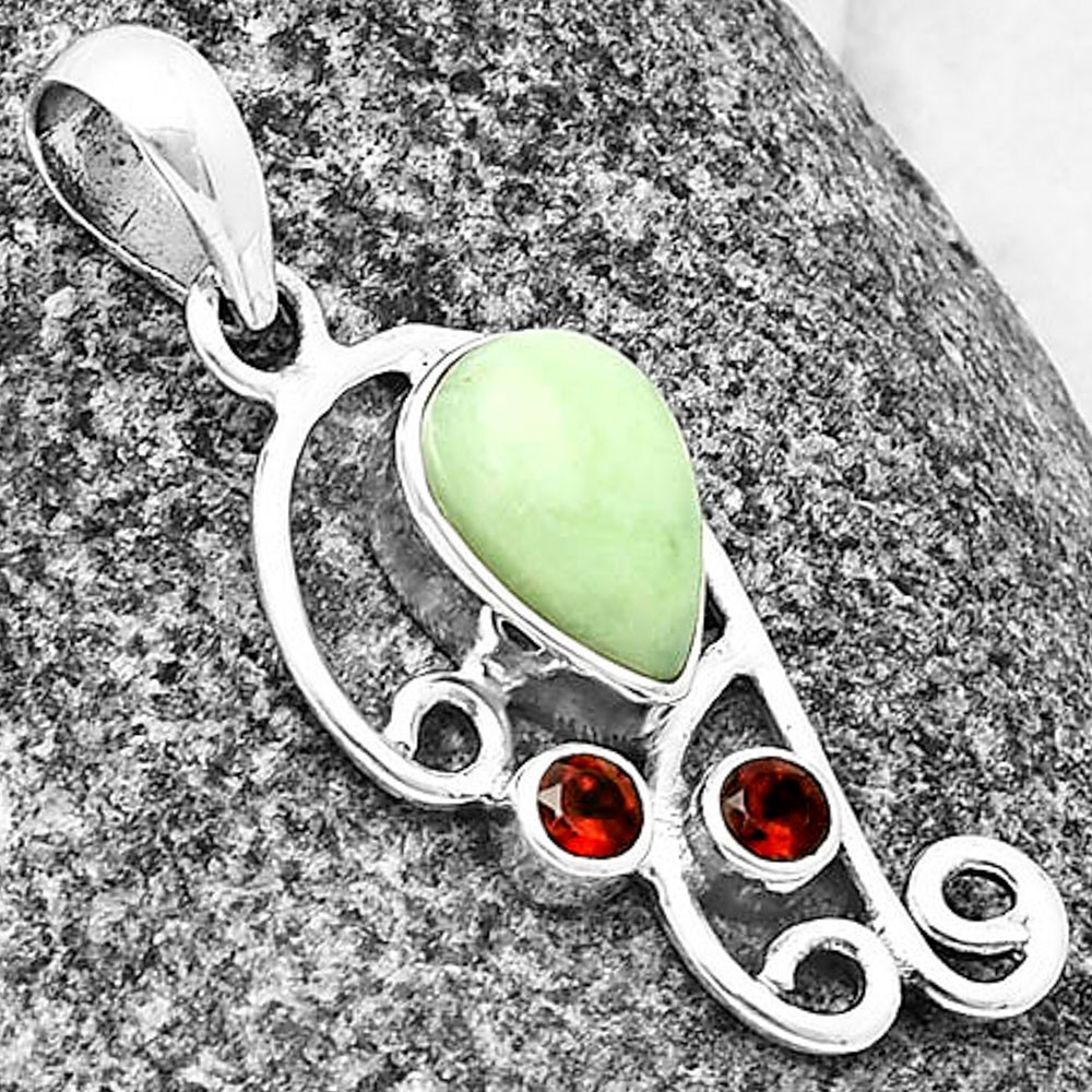 Natural Serpentine & Garnet 925 Sterling Silver Pendant Jewelry P-1039
