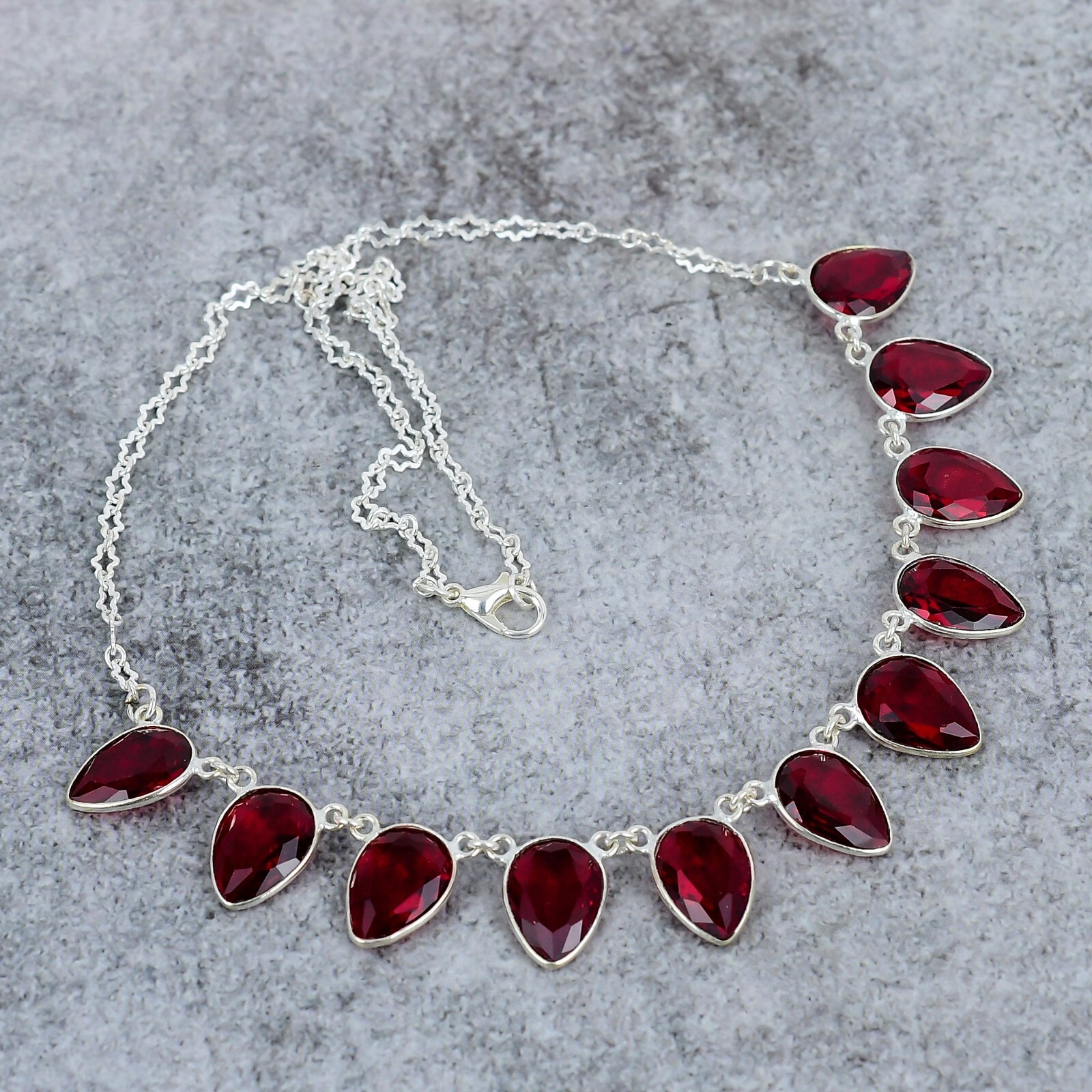 Garnet Gemstone Necklace 925 Sterling Silver Ethnic Jewelry Gift For Her – 18″