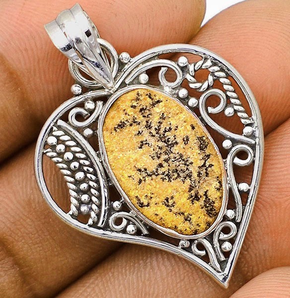 Natural Psilomelane Dendrite German 925 Sterling Silver Pendant Jewelry
