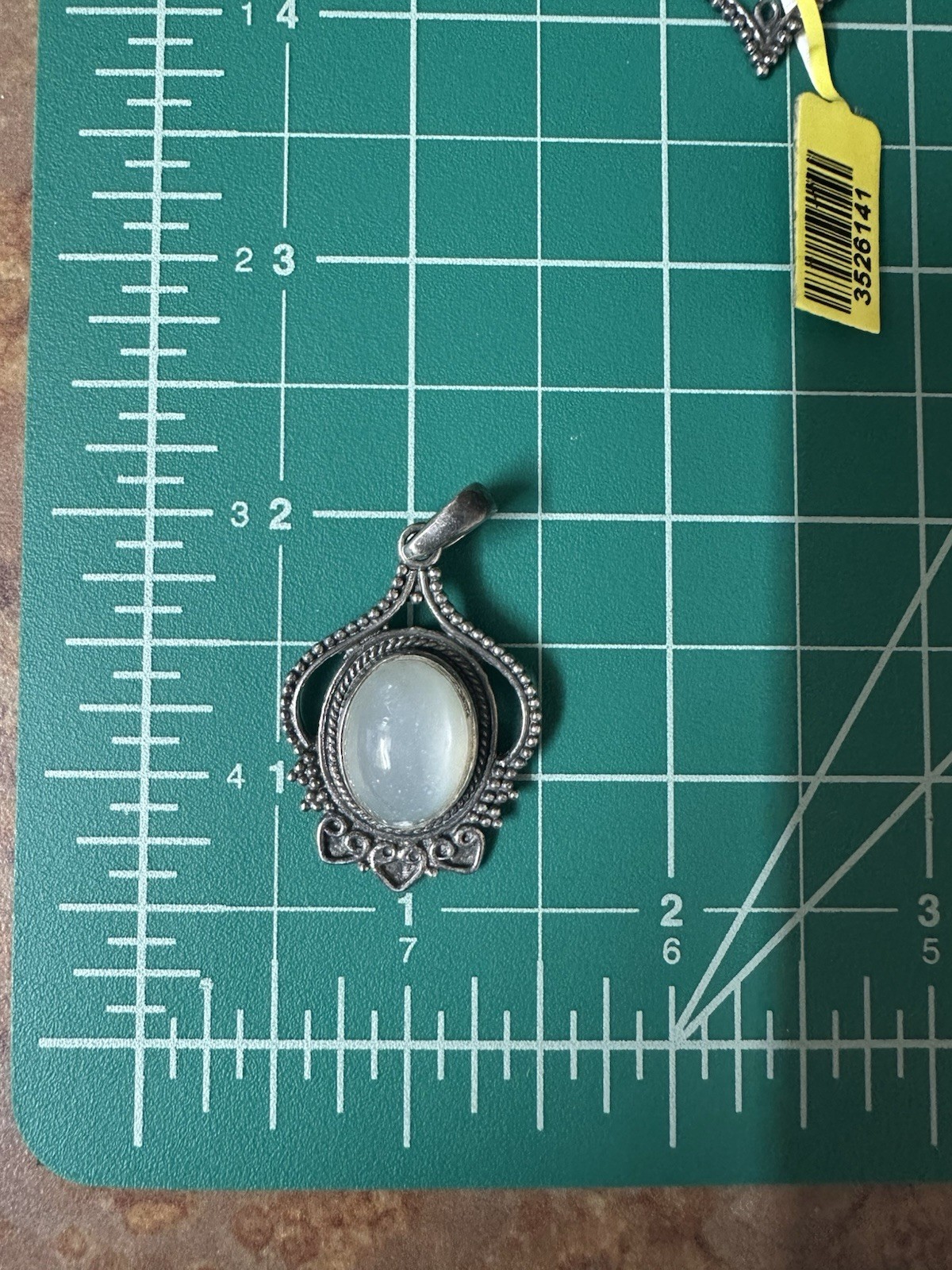 Sterling Silver 925 Opal Asymmetrical Pendant Signed 1.5” Long 7.9gr