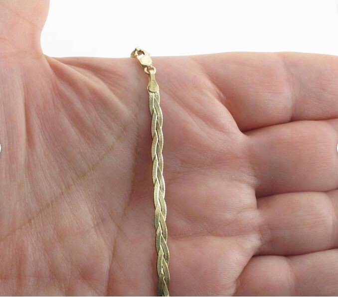 14k Yellow Gold 3.2 MM 16″ Braided Flexible HERRINGBONE Chain Necklace 3.4 Grams