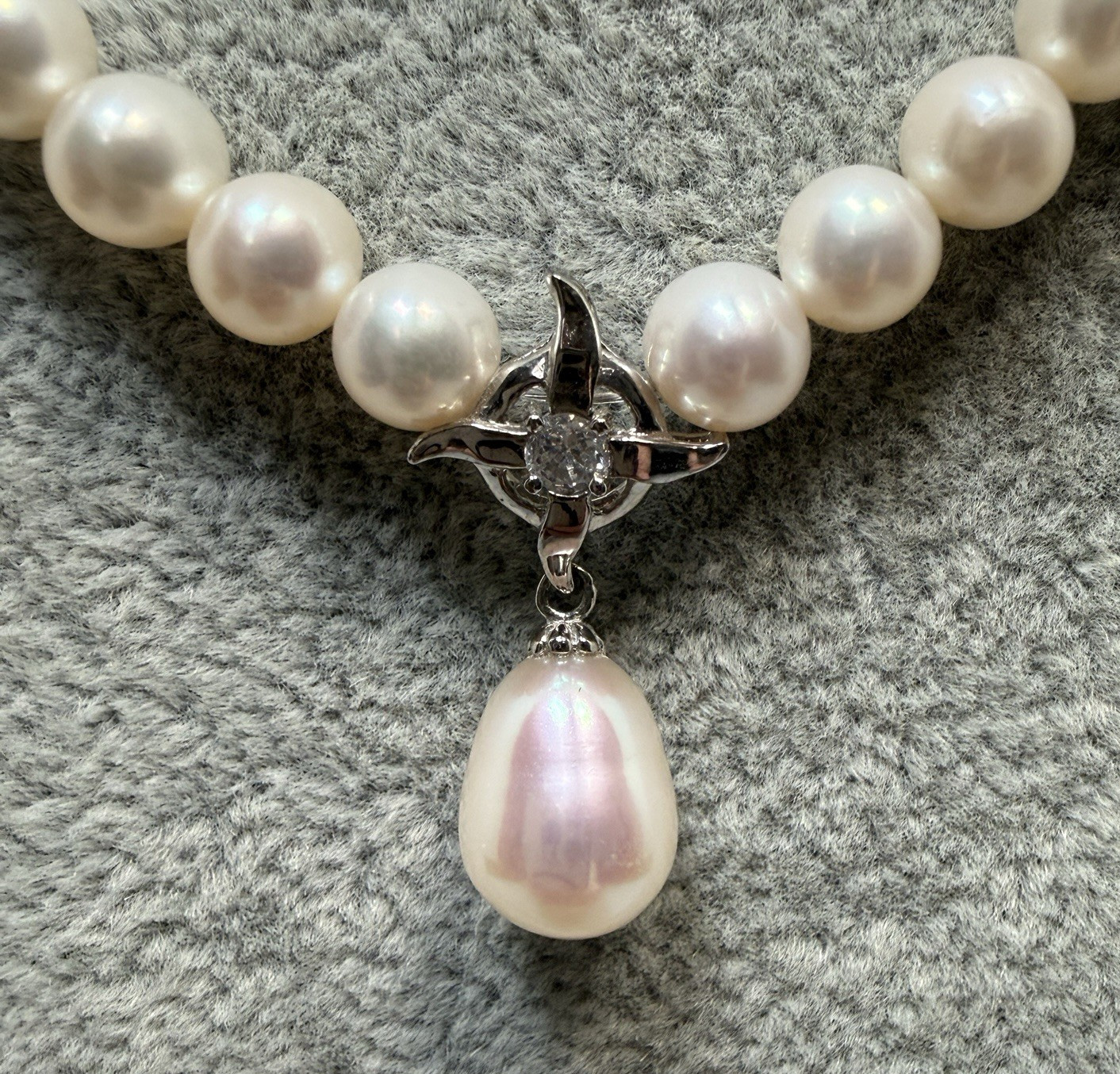Vtg Pearl Necklace 925 White Fresh Water w/Sterling Silver Kauai Hawaii
