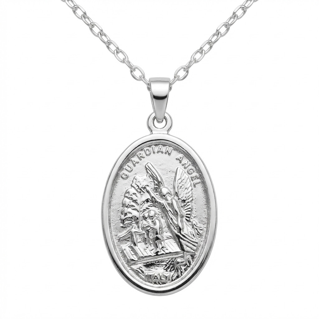 Sterling silver St Michael and Guardian Angel pendant necklace and 18 inch Chain