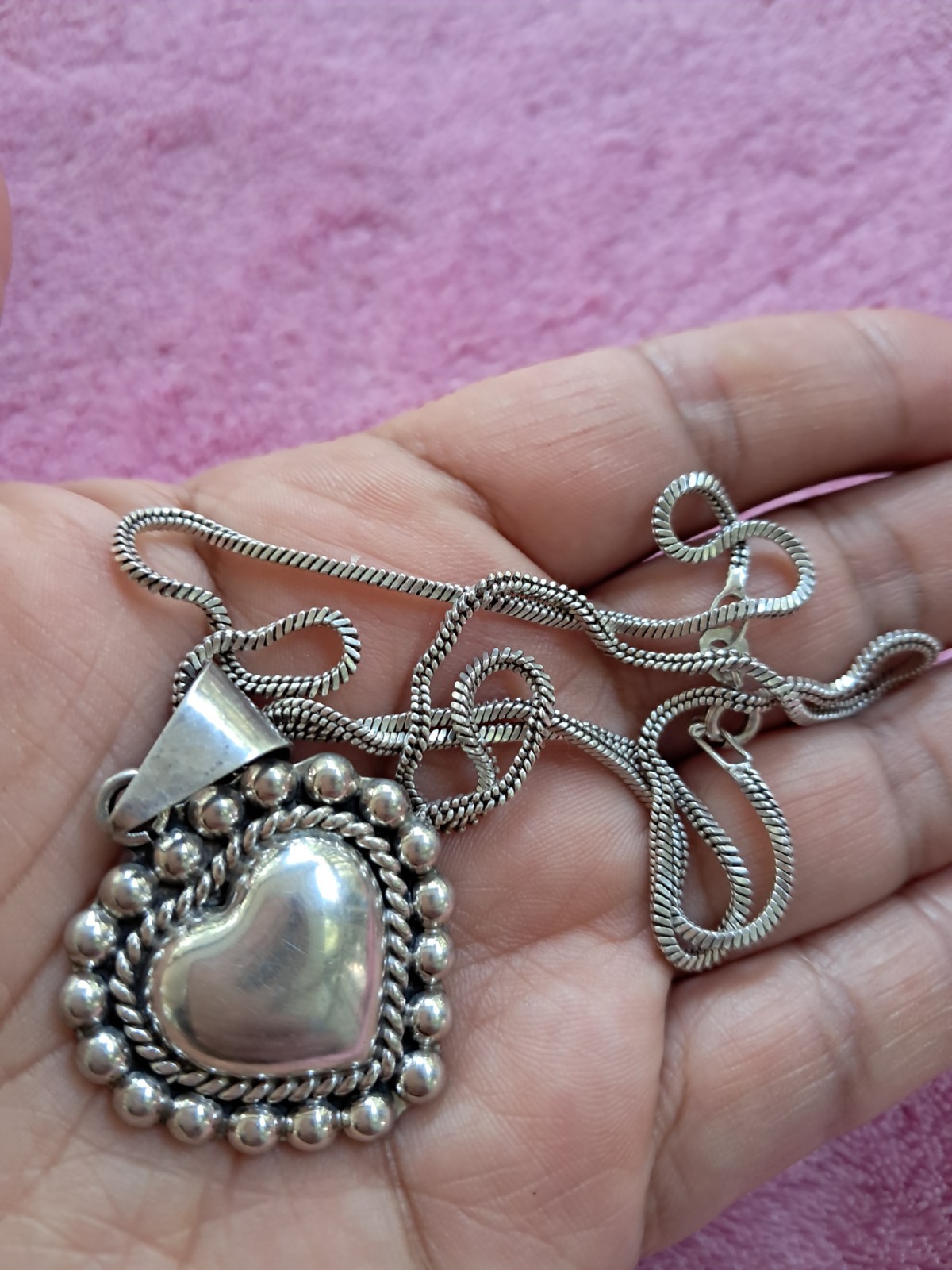 925 silver chain with heart pendant, made in Mexico, 11.5 inches.