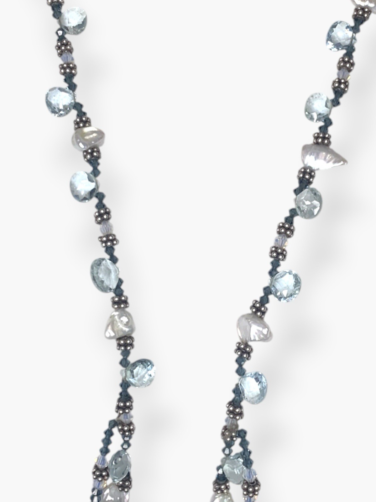 925 Sterling Silver Baroque Pearl Briolette Gemstone Fringe Beaded Necklace 32in