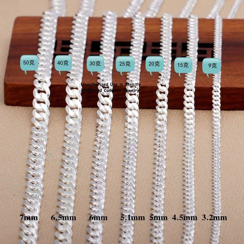 Pure S999 Fine Silve Cuban Chain 3-13mm Curb Link Necklace Men Women 16-26inch