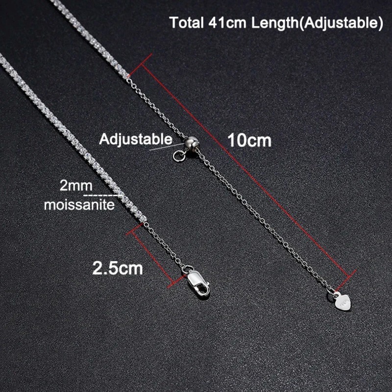 2mm Moissanite Tennis Chain Necklace Women’s Choker 925 Sterling Silver Chain