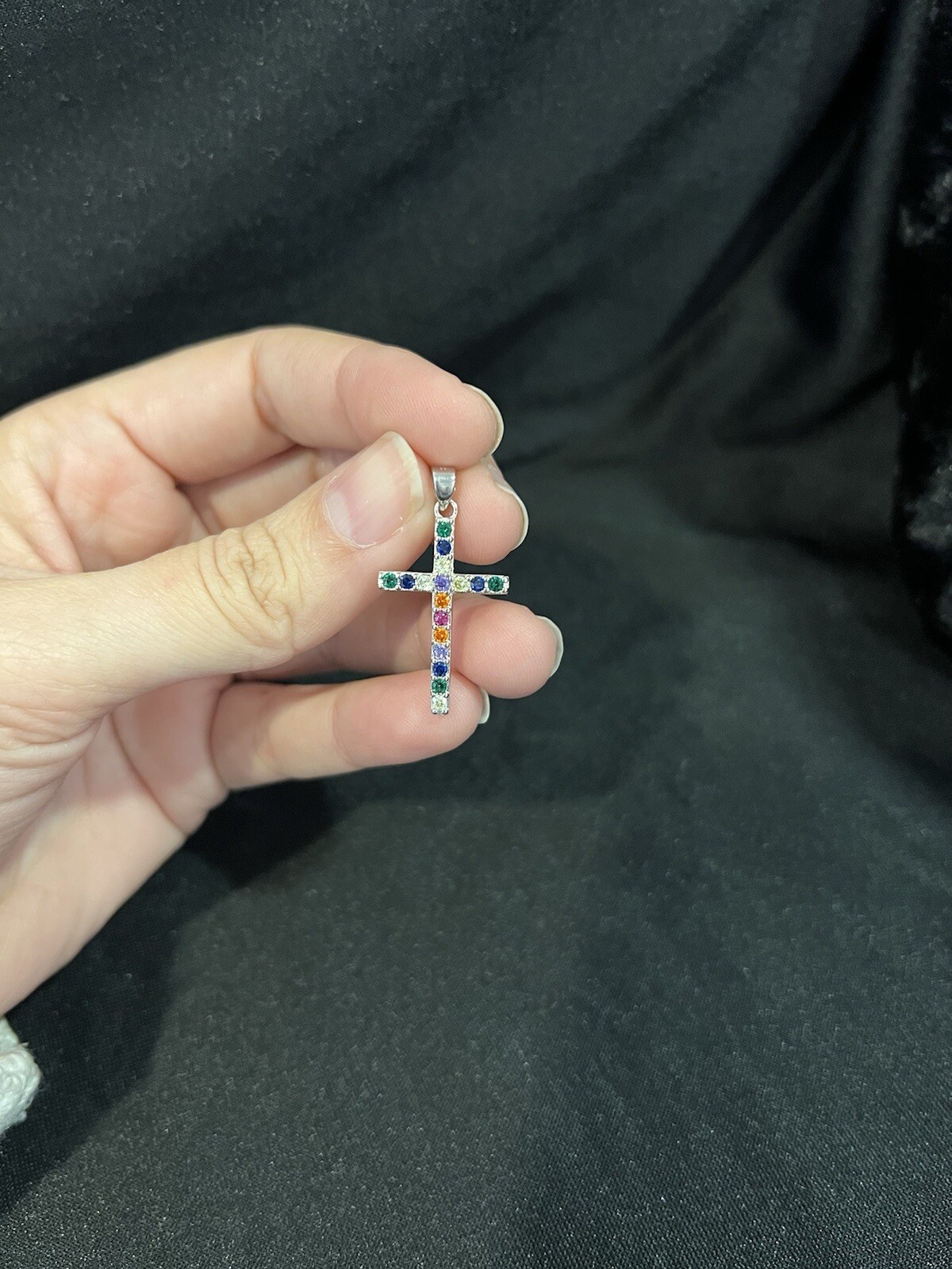 925 Sterling Silver Womens Mens CZ Cross Green Blue Purple Rainbow Pride Pendant