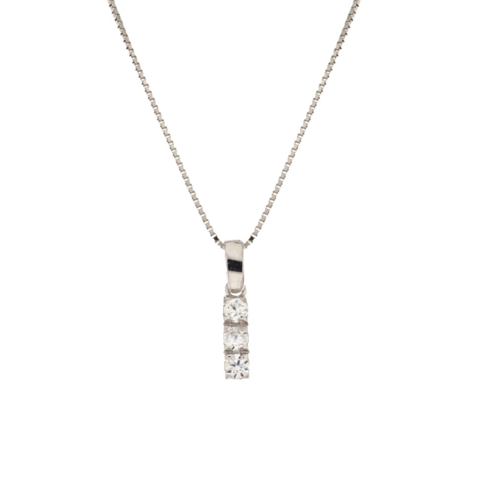 18Kt 750/1000 White Gold Necklace With White Zirconia Trilogy Pendant