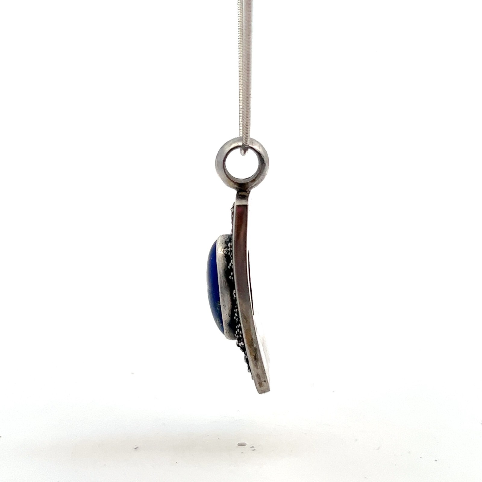 German .835 Silver Oval Blue Lapis Lazuli Pendant Necklace 