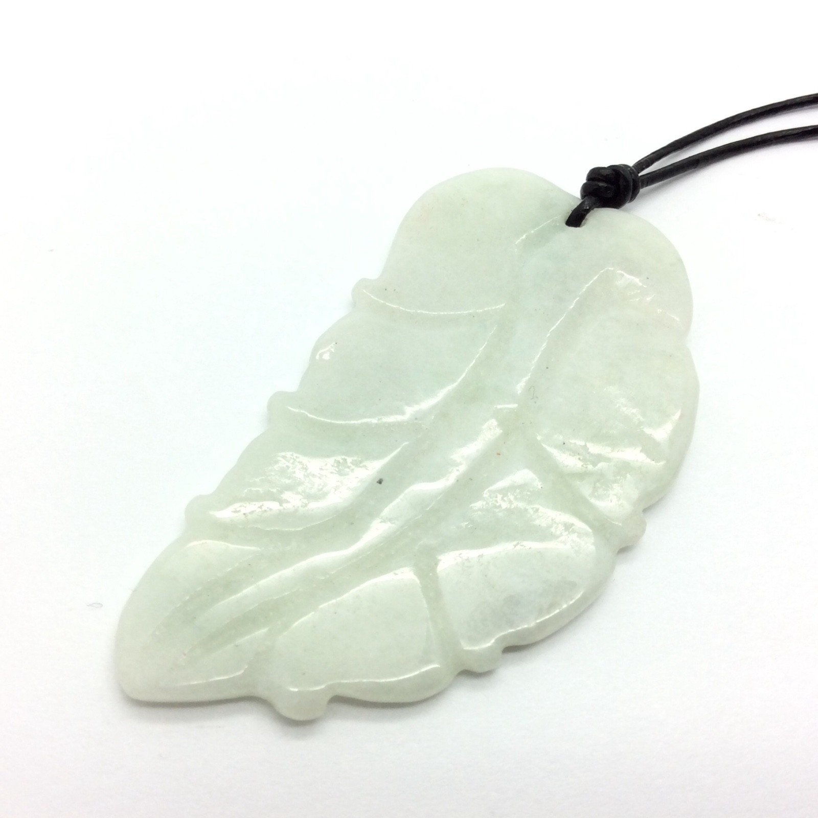 Burmese Jade Leaf Pendant Light Green Jadeite Jade Necklace Burma Myanmar #3