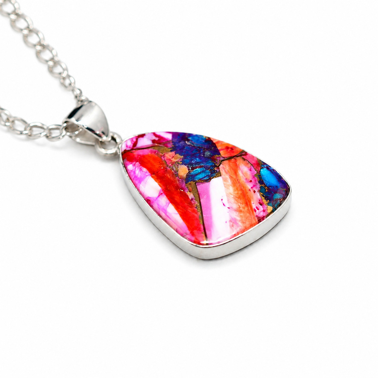Spiny Oyster Turquoise Freeform Pendant Necklace 925 Sterling Silver Free Chain