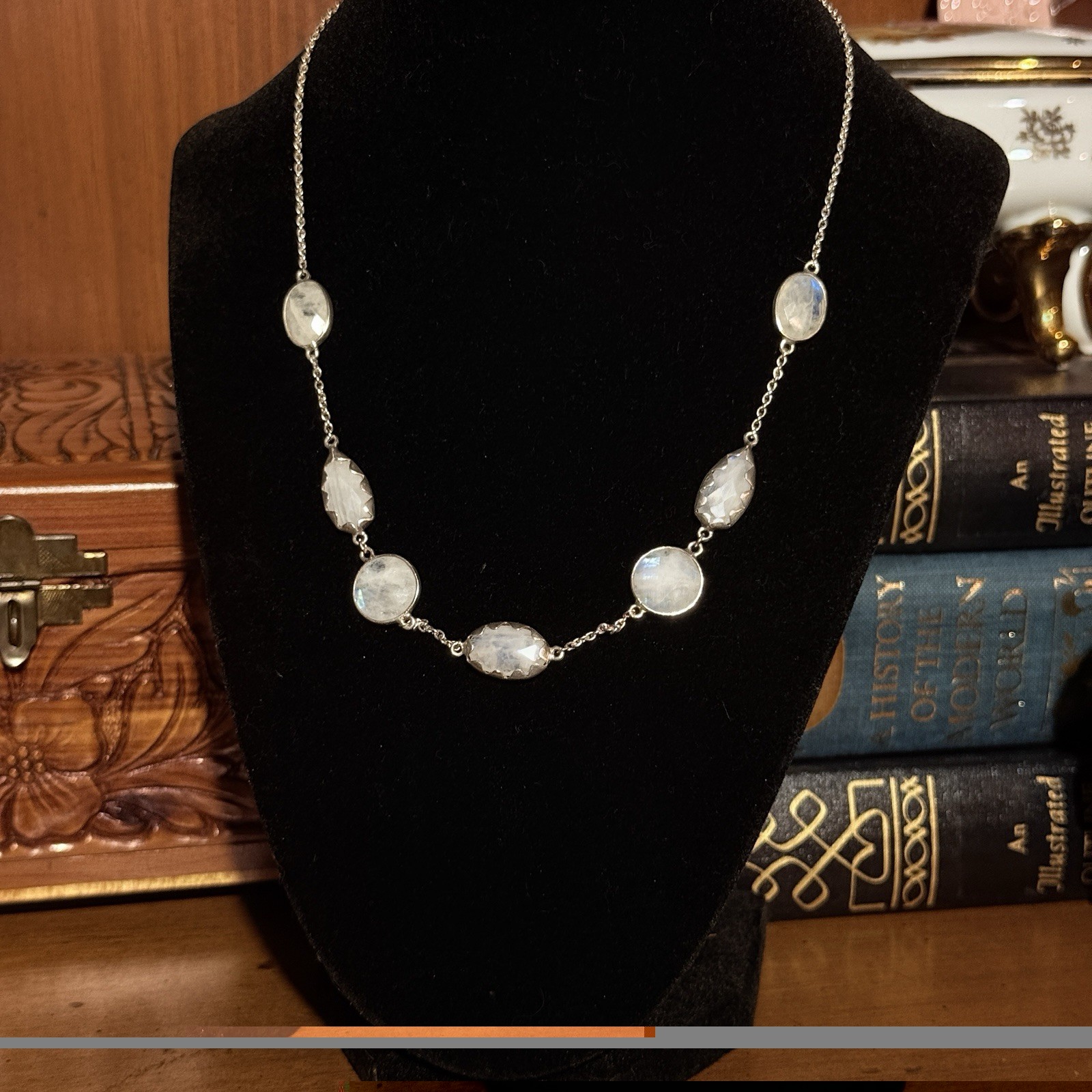 Retired Silpada Sterling Silver OVER THE MOON Moonstone Station Necklace N2914