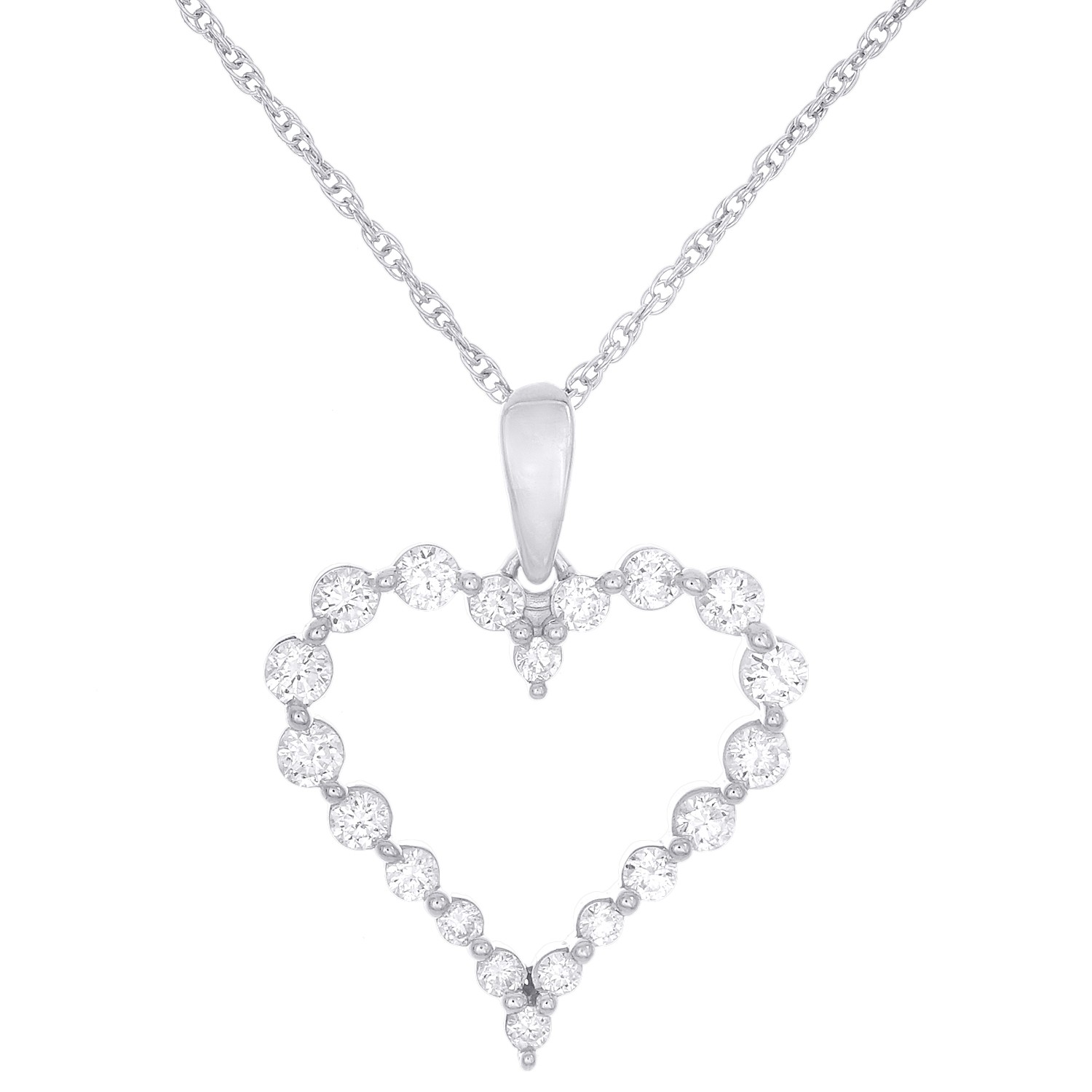 925 Sterling Silver Lab Created Diamond Women’s Frame Heart 18″ Necklace 1/2 CT