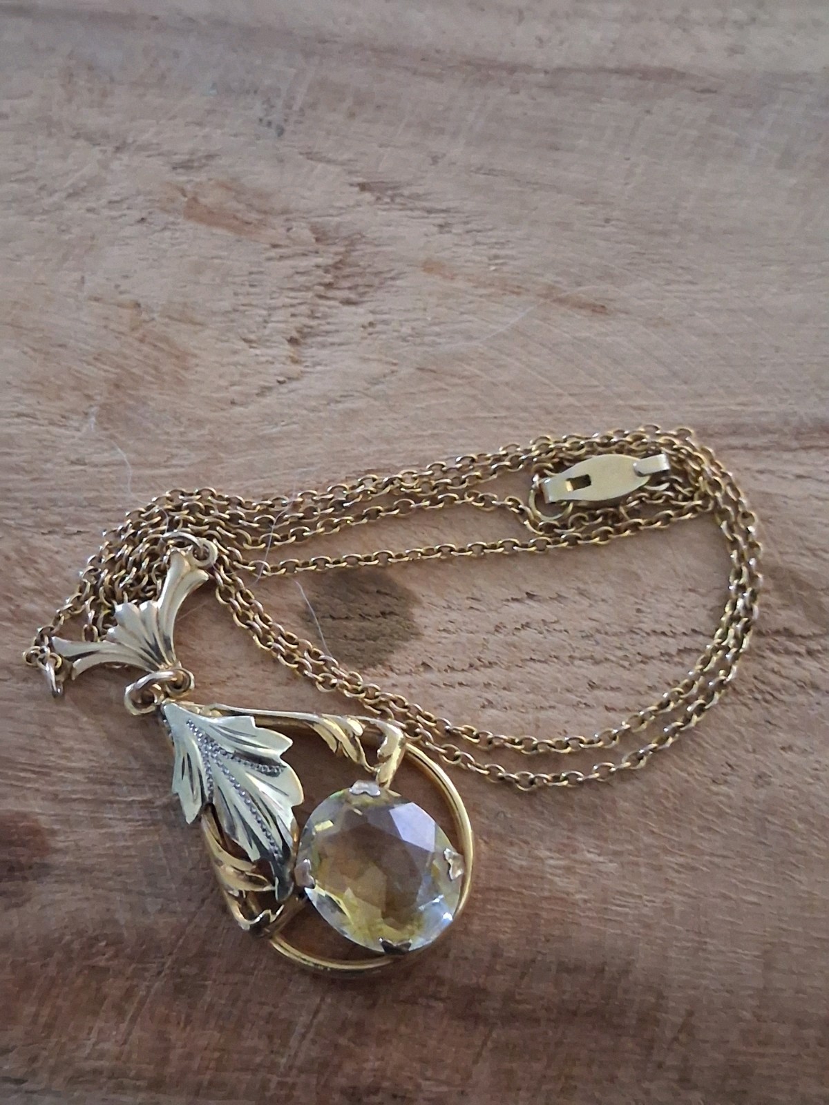 Art Deco 14k & 10k Yellow Gold Citrine Lariat Pendant Necklace 16″