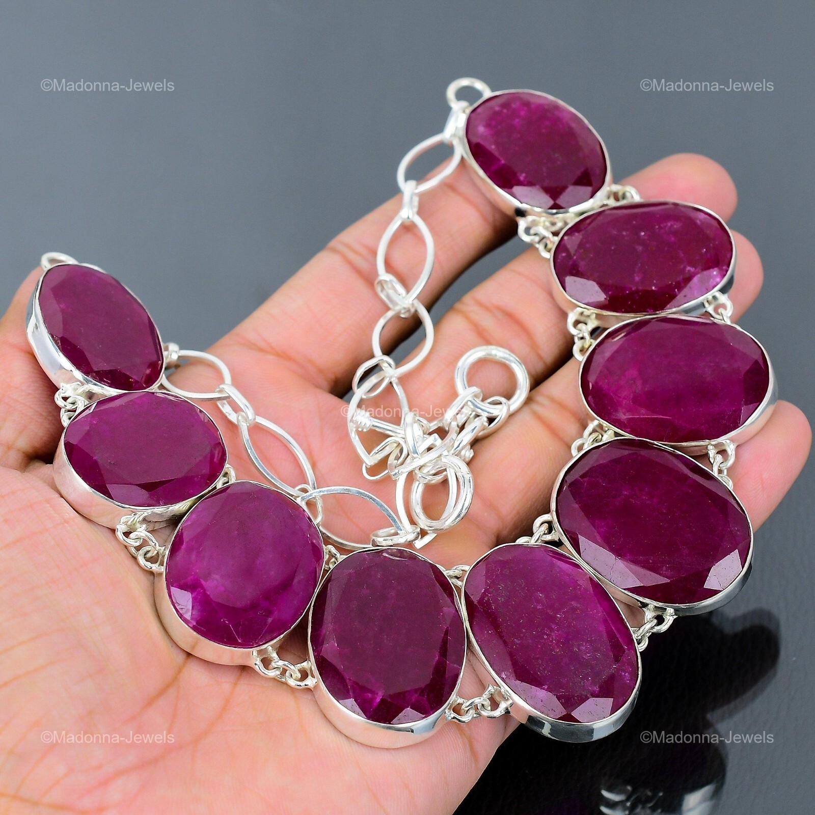 Kashmir Rubi Stone 925 Sterling Silver Birthday Chain Trendy Necklace Jewelry