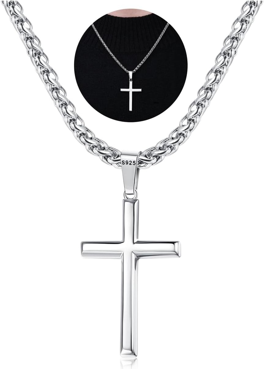 Sterling Silver Cross Necklace with Removable Pendant and Wheat Chain, 16-30