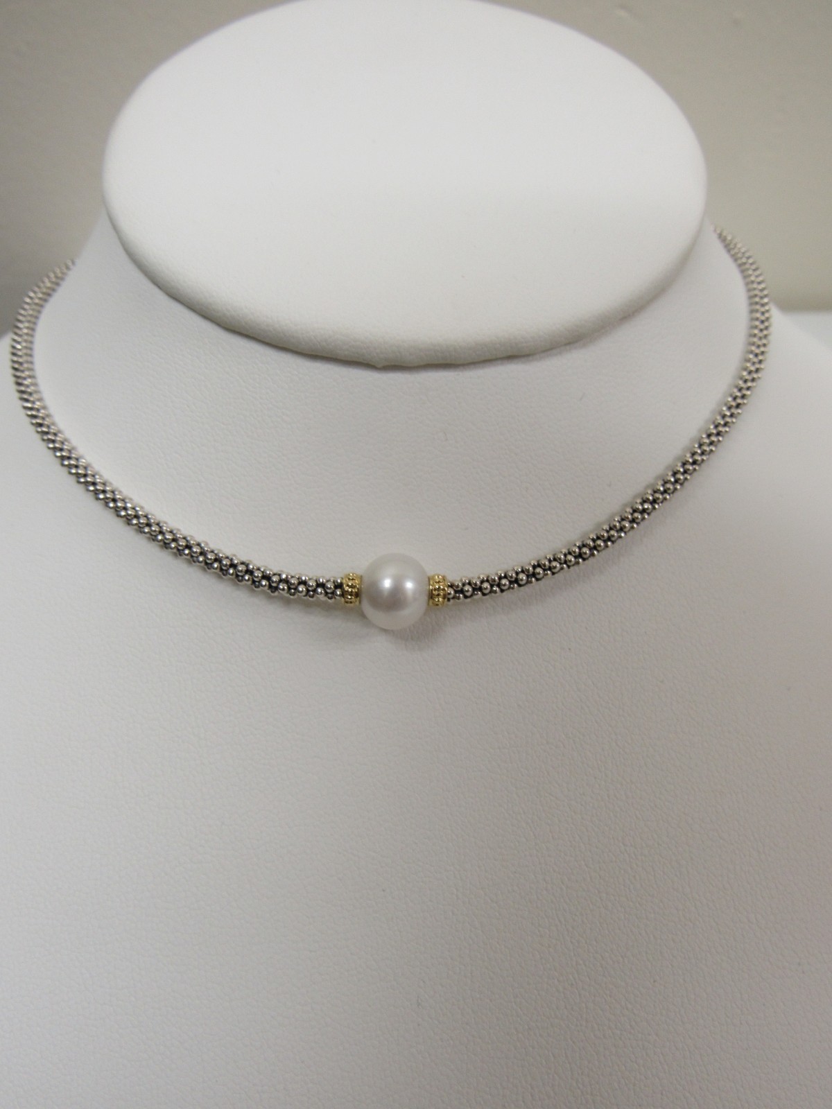 Designer LAGOS Sterling Silver 18K Luna Pearl Single Station Beaded Necklace