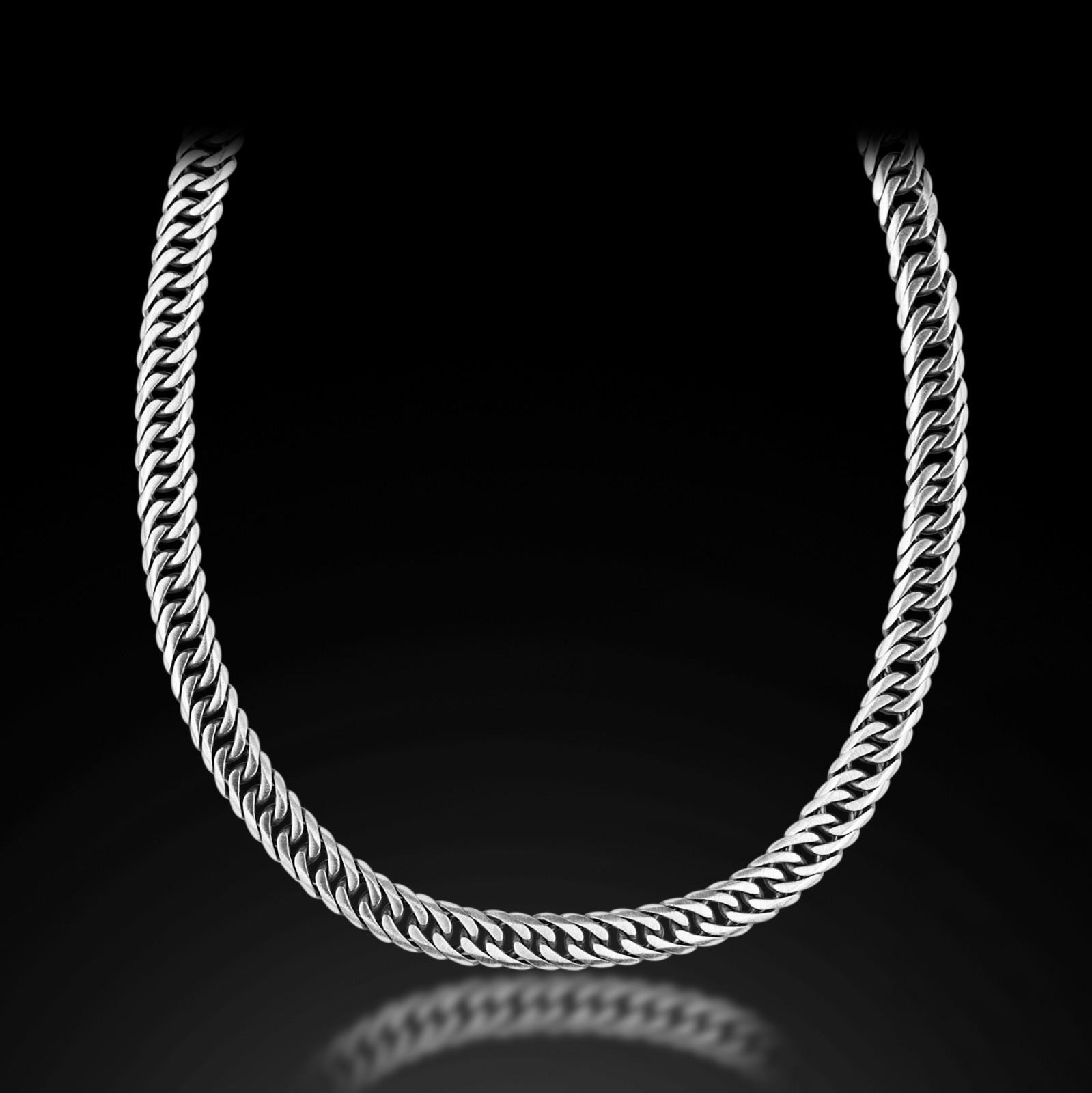 Solid Silver Men Cuban Curb Necklace, Thick Cuban Gourmet Necklace