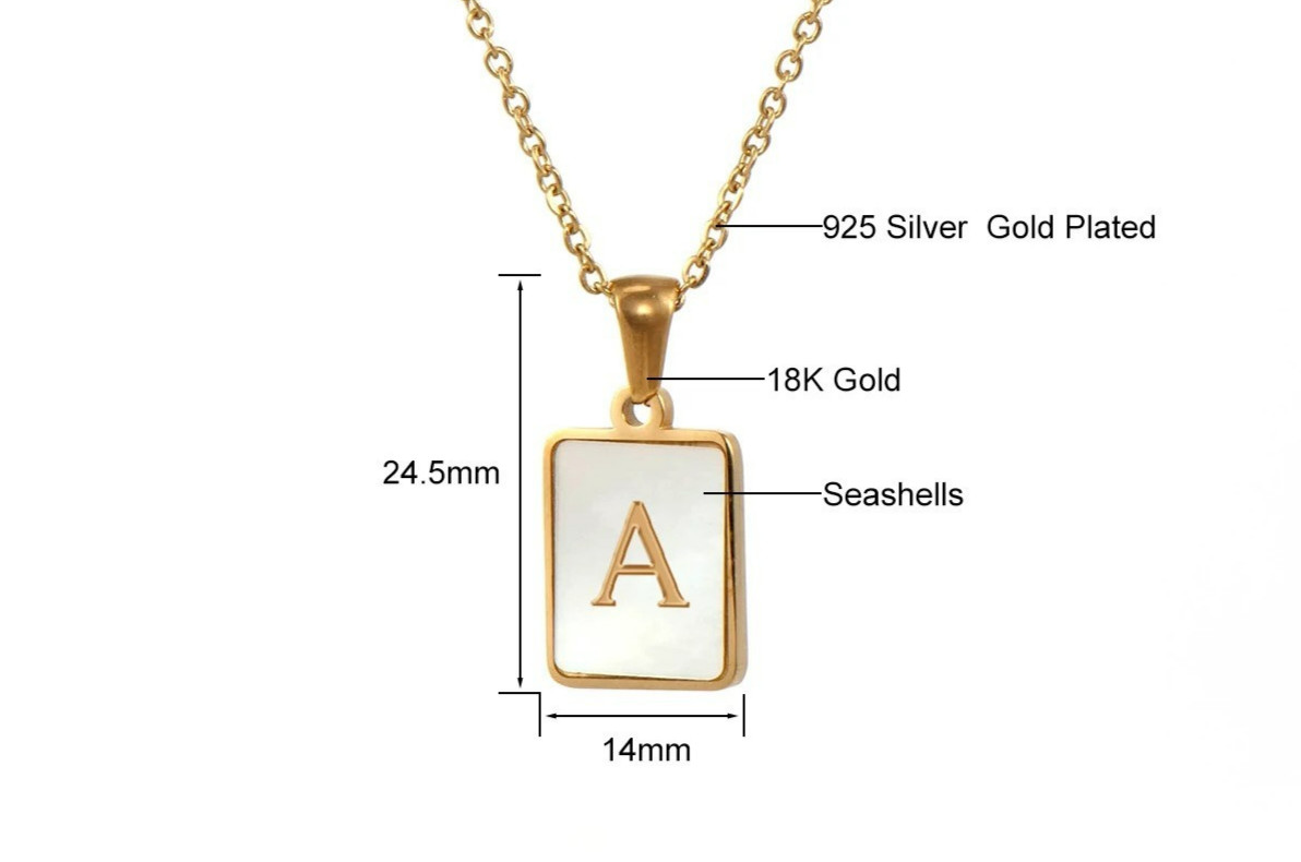 18k Gold Letter Initial Alphabet Personalized Mother Of Pearl Pendant Necklace