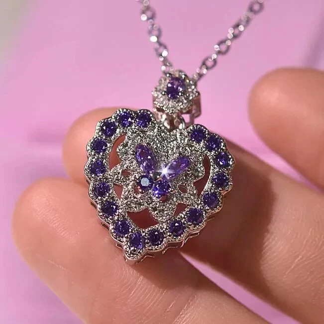 2 CT Round Cut Drop Shape Amethyst Womens Pendant Necklace 14K White Gold Finish