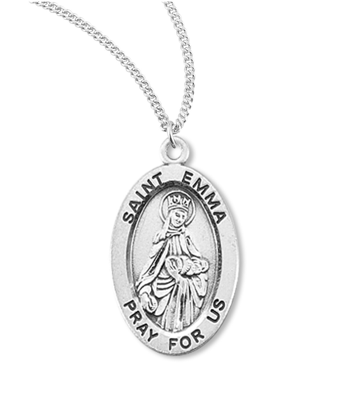 Ladies Sterling Silver Saint Emma Pendant Medal Necklace Made in USA