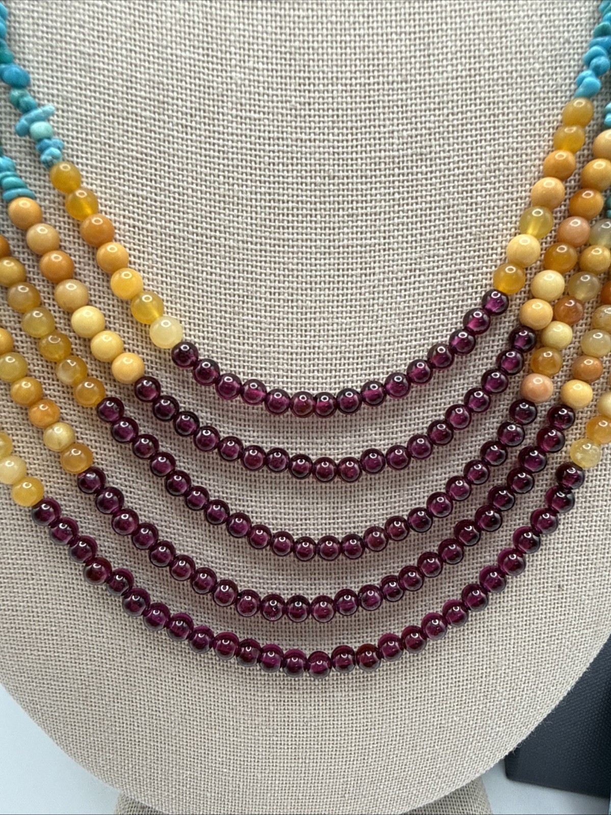 Jay King Natural Multi Gemstone 5 Strand 925 Beaded Waterfall Necklace