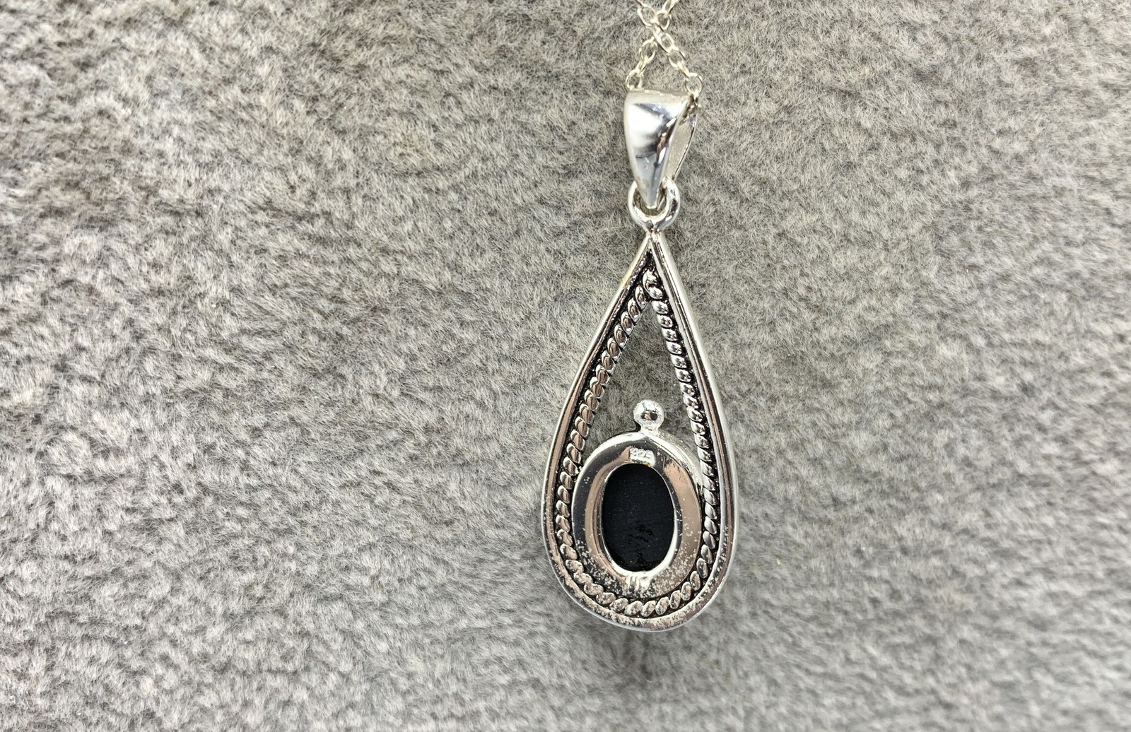 Sterling Silver, Onyx Stone Tear Drop Pendant Necklace