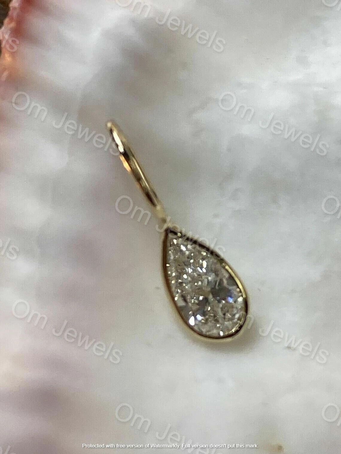 2Ct Pear Lab Created Diamond Solitaire Pendant Free Chain 14K Yellow Gold Finish