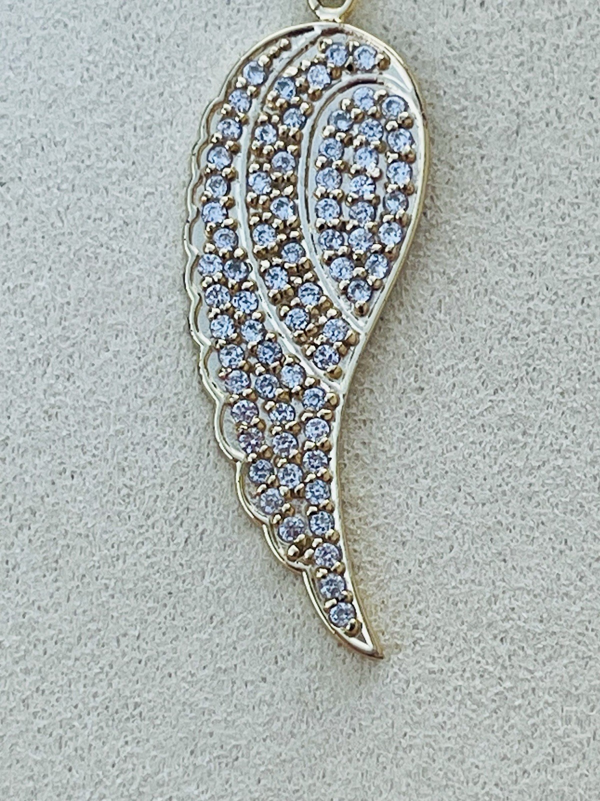 Designer FAS Gold Vermeil Over 925 Sliver White Gemstone Wing Pendant Necklace