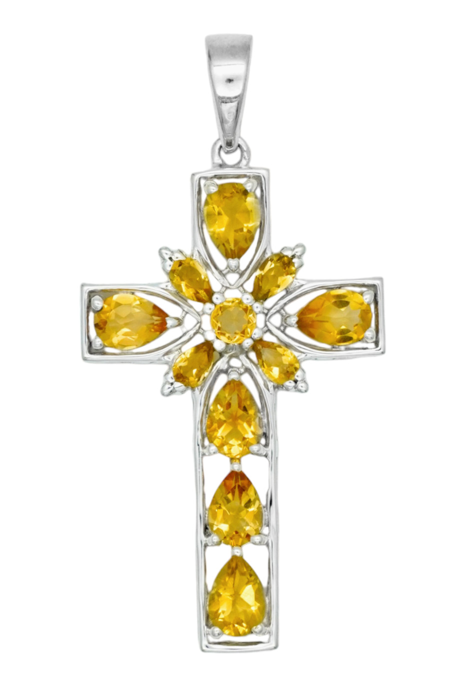 Genuine Yellow Citrine Cross Pendant Sterling Silver 925 Christian Jewelry Gift