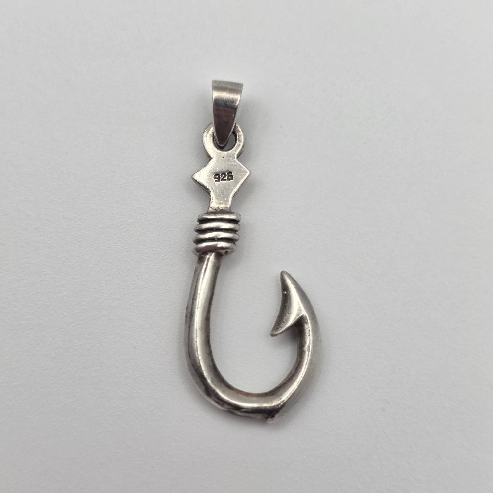 925 Sterling Silver Nautical Fish Hook Line Bait Fishing Fisherman’s Pendant