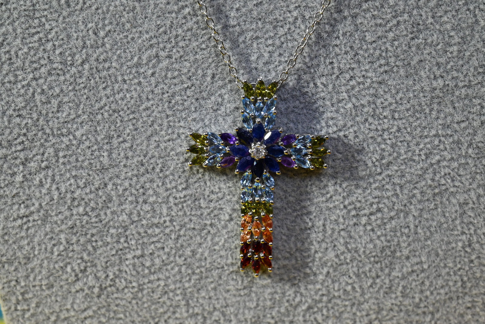 Cross Pendant Multi Gemstone Marquise Cut Gemstone Gift For All Occasions