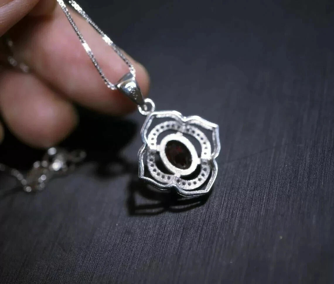 1Ct Round Cut Lab Created Diamond Red Garnet Charm Pendant 14K White Gold Plated