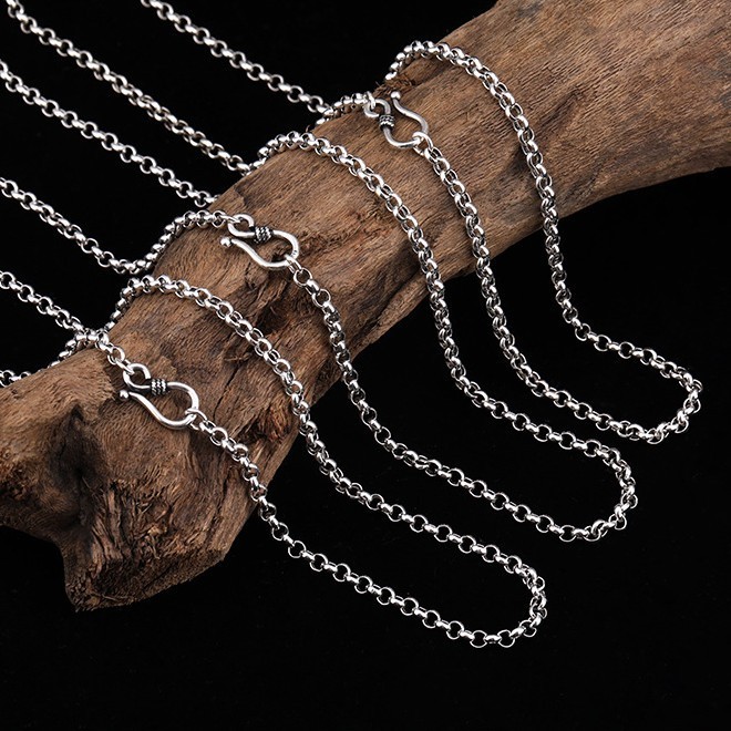 3/3.5mm Solid 925 Sterling Silver Sweater Chain Necklace Hip-hop Jewelry Men