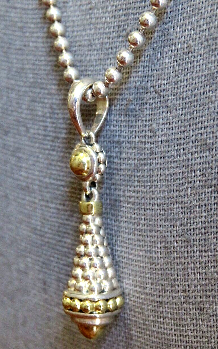Lagos Signature Caviar Silver 18KT Gold Pendant 16-18″ Lagod Chain